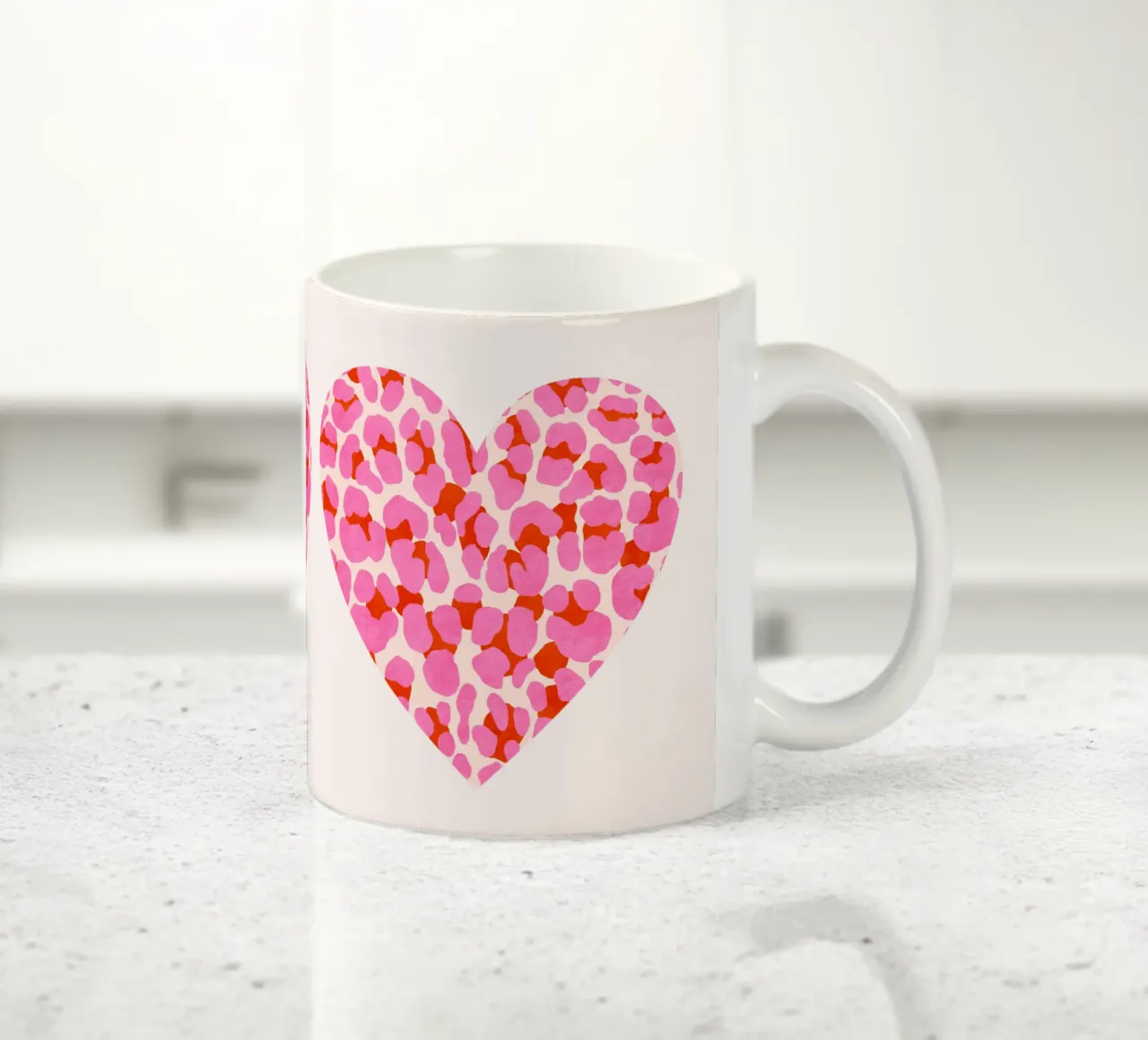 Leopard pattern. Modern in pink, red and abricot. With heart. ceramic mug by CalliLetters