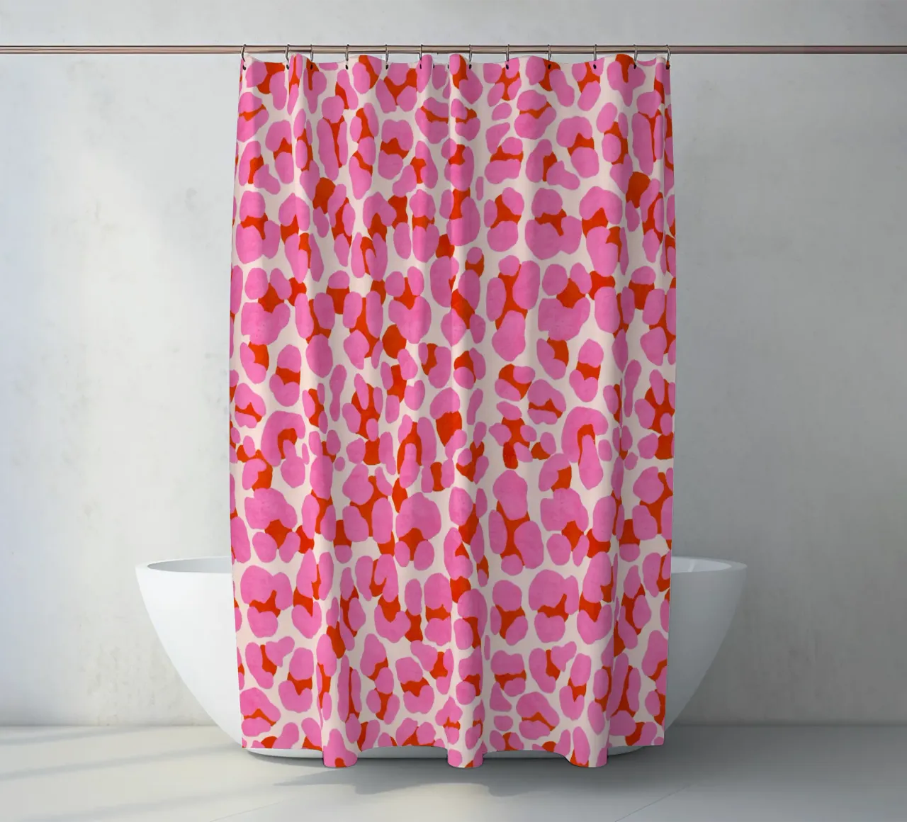 Leopard pattern. Modern in pink, red and abricot. With heart. shower curtain by CalliLetters