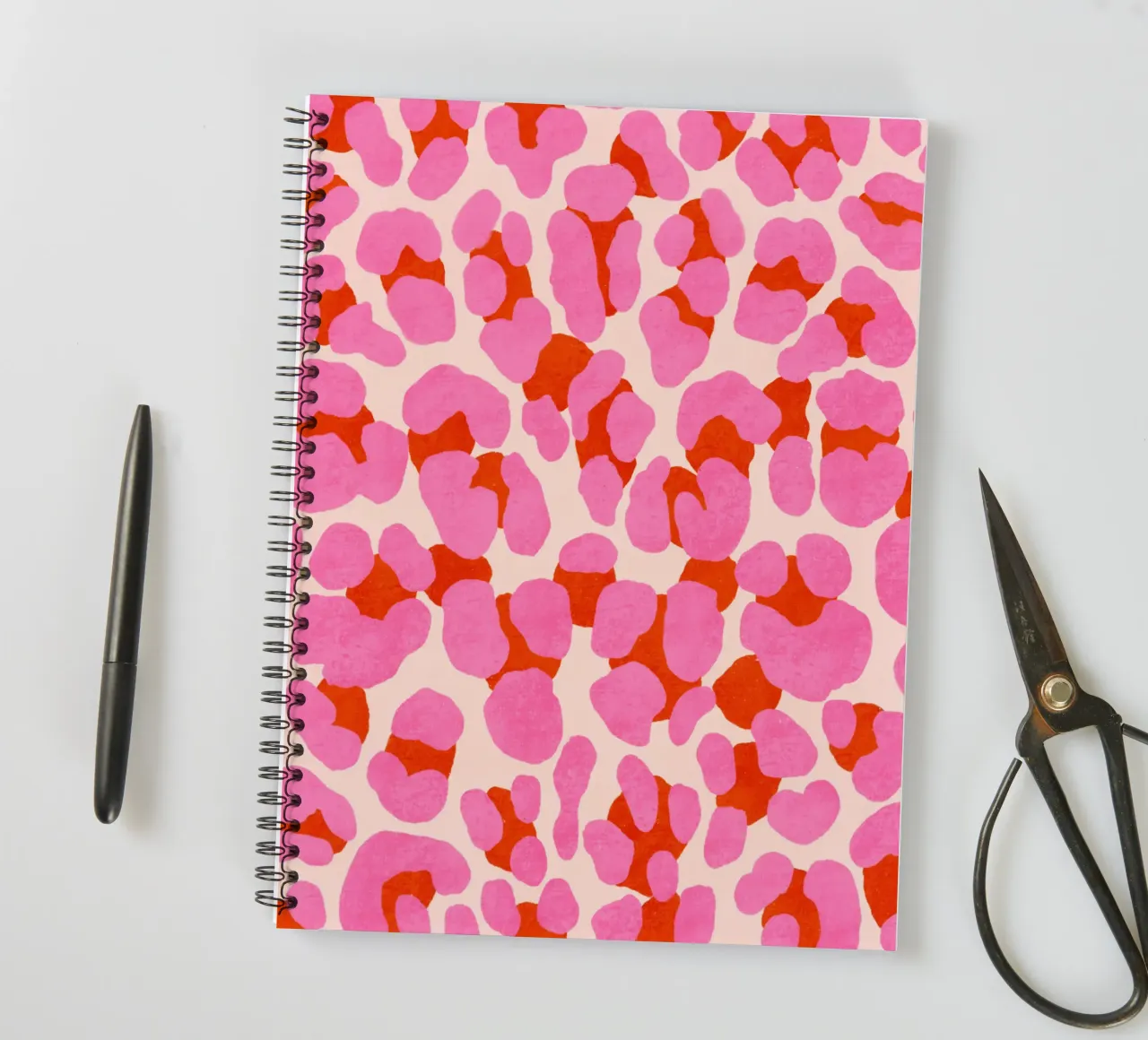 Leopard pattern. Modern in pink, red and abricot. With heart. spiral notebook by CalliLetters