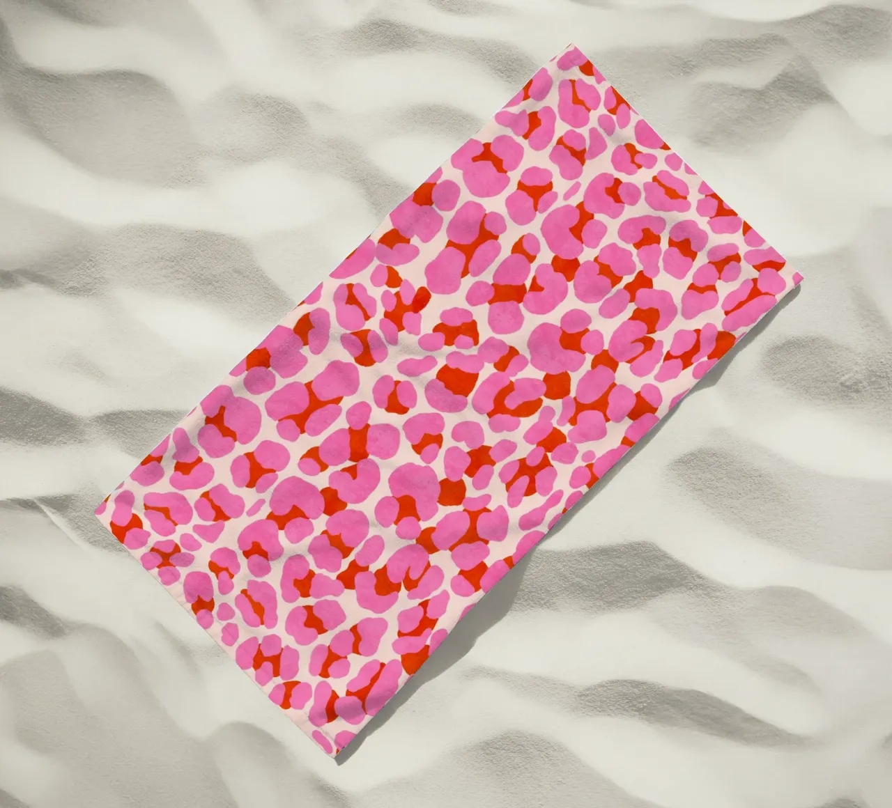 Leopard pattern. Modern in pink, red and abricot. With heart. beach towel by CalliLetters