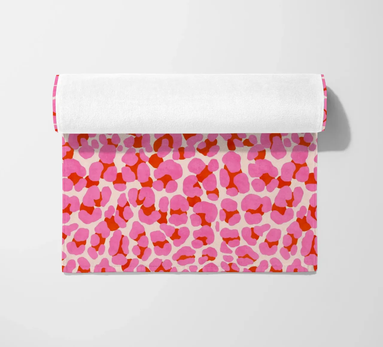 Leopard pattern. Modern in pink, red and abricot. With heart. beach towel by CalliLetters
