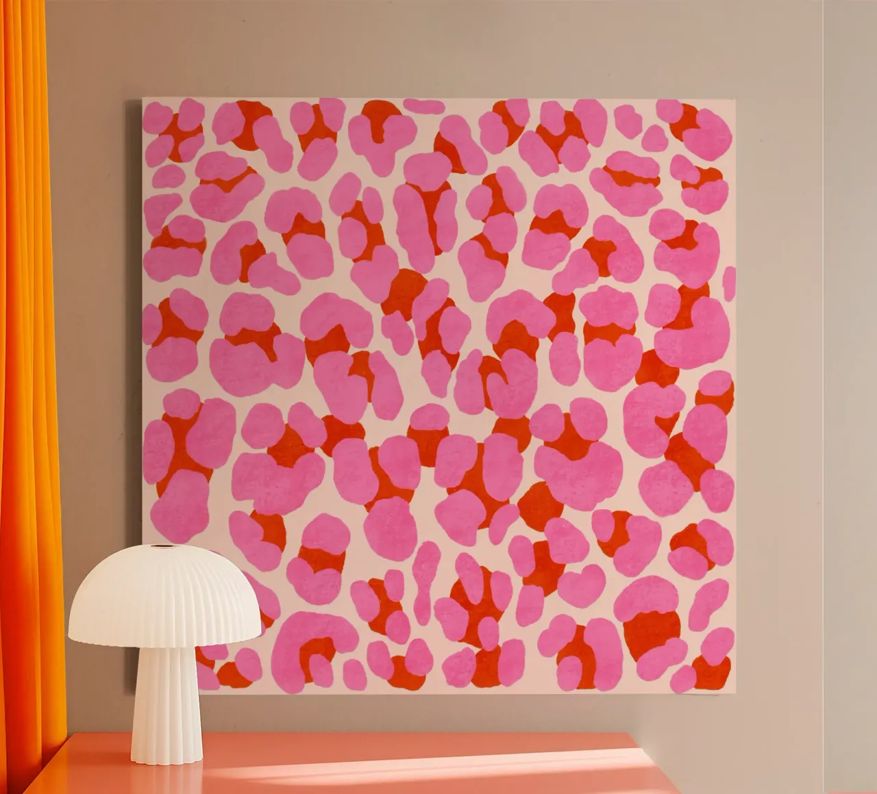 Leoparden-Muster. Modern in Pink, Rot und Abricot. Mit Herz. Leinwand von CalliLetters