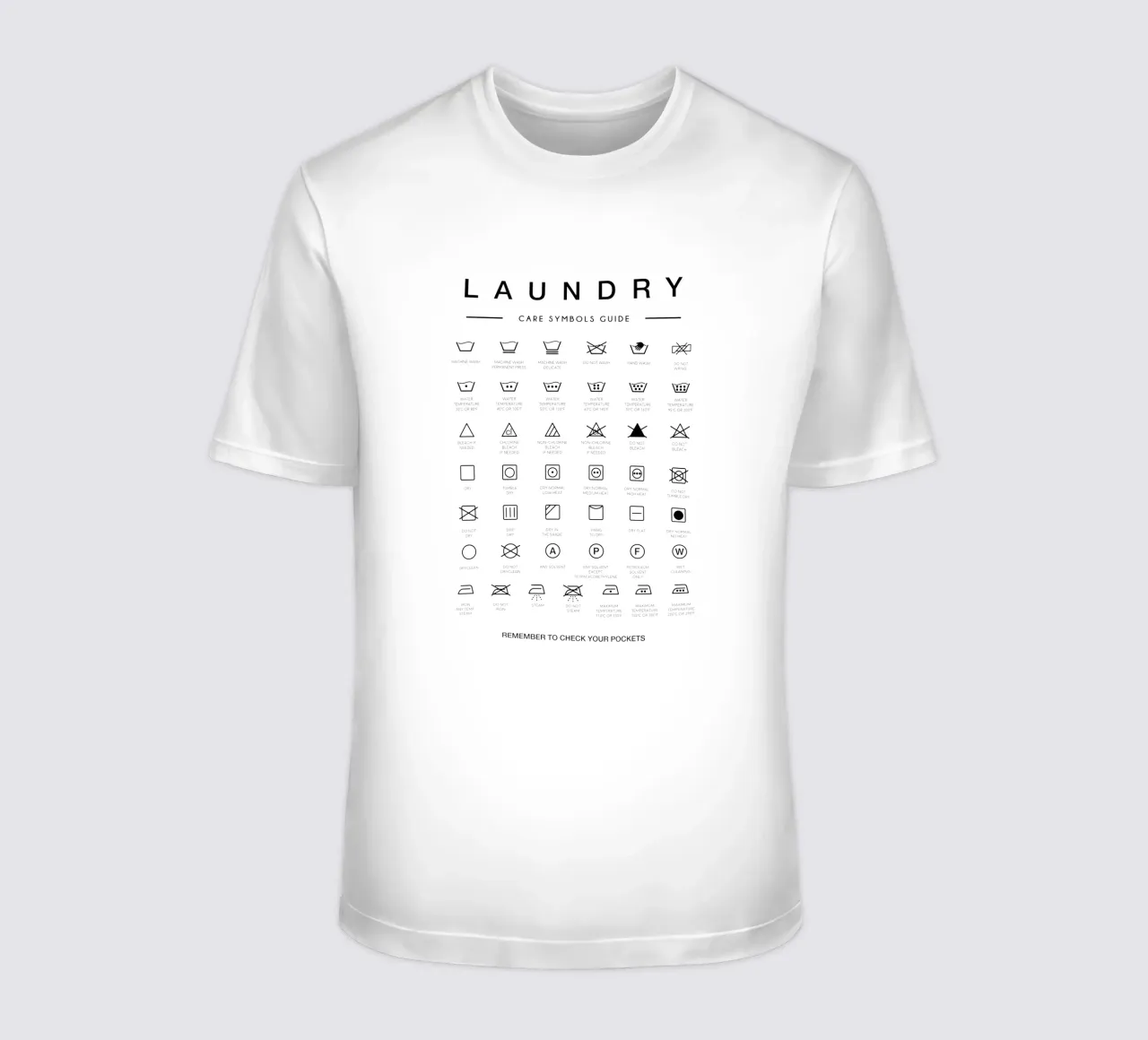 Lavanderia, guida ai simboli di cura in bianco - Lavanderia t-shirt da Peaches Art Prints