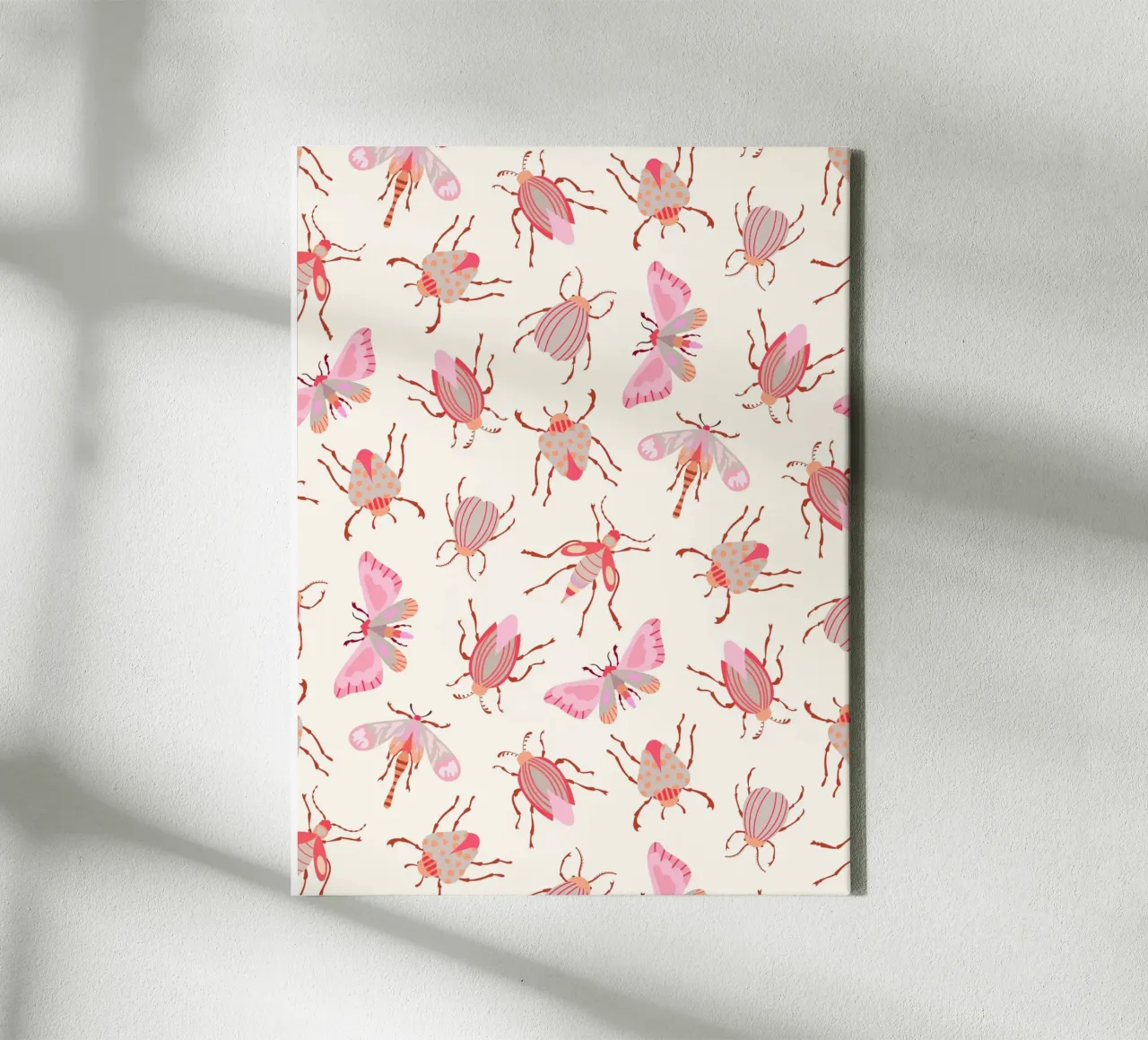 Pink and Red Insects on Cream canvas with Floater frame by CoelfenArt