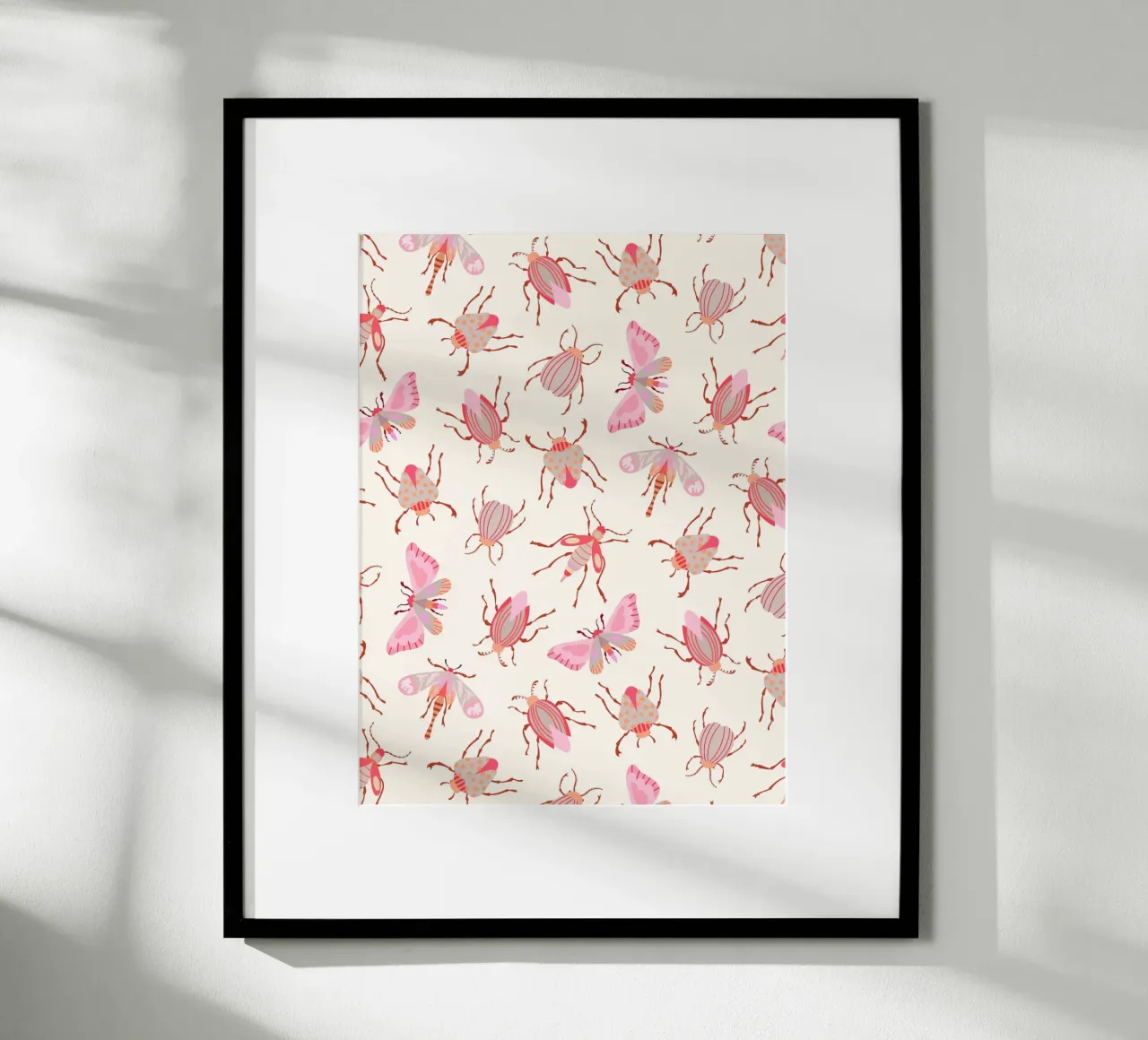 Pink and Red Insects on Cream poster by CoelfenArt