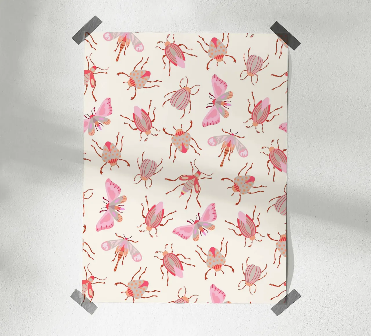 Pink and Red Insects on Cream poster by CoelfenArt