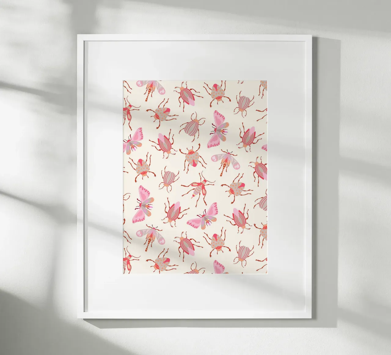 Pink and Red Insects on Cream poster by CoelfenArt