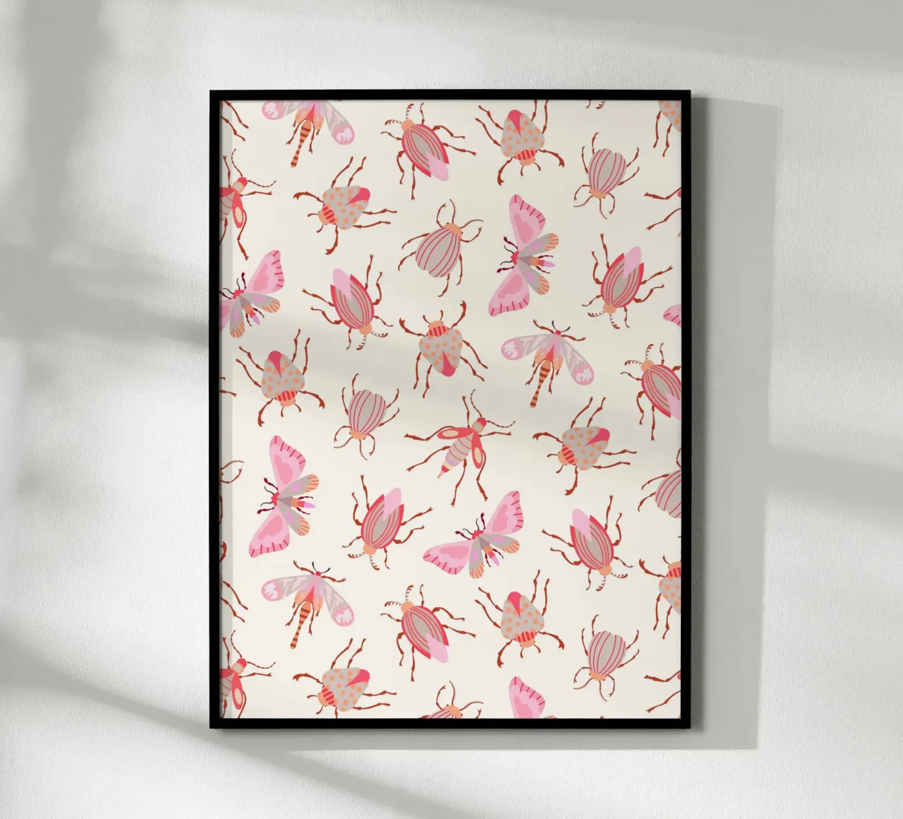 Pink and Red Insects on Cream poster by CoelfenArt