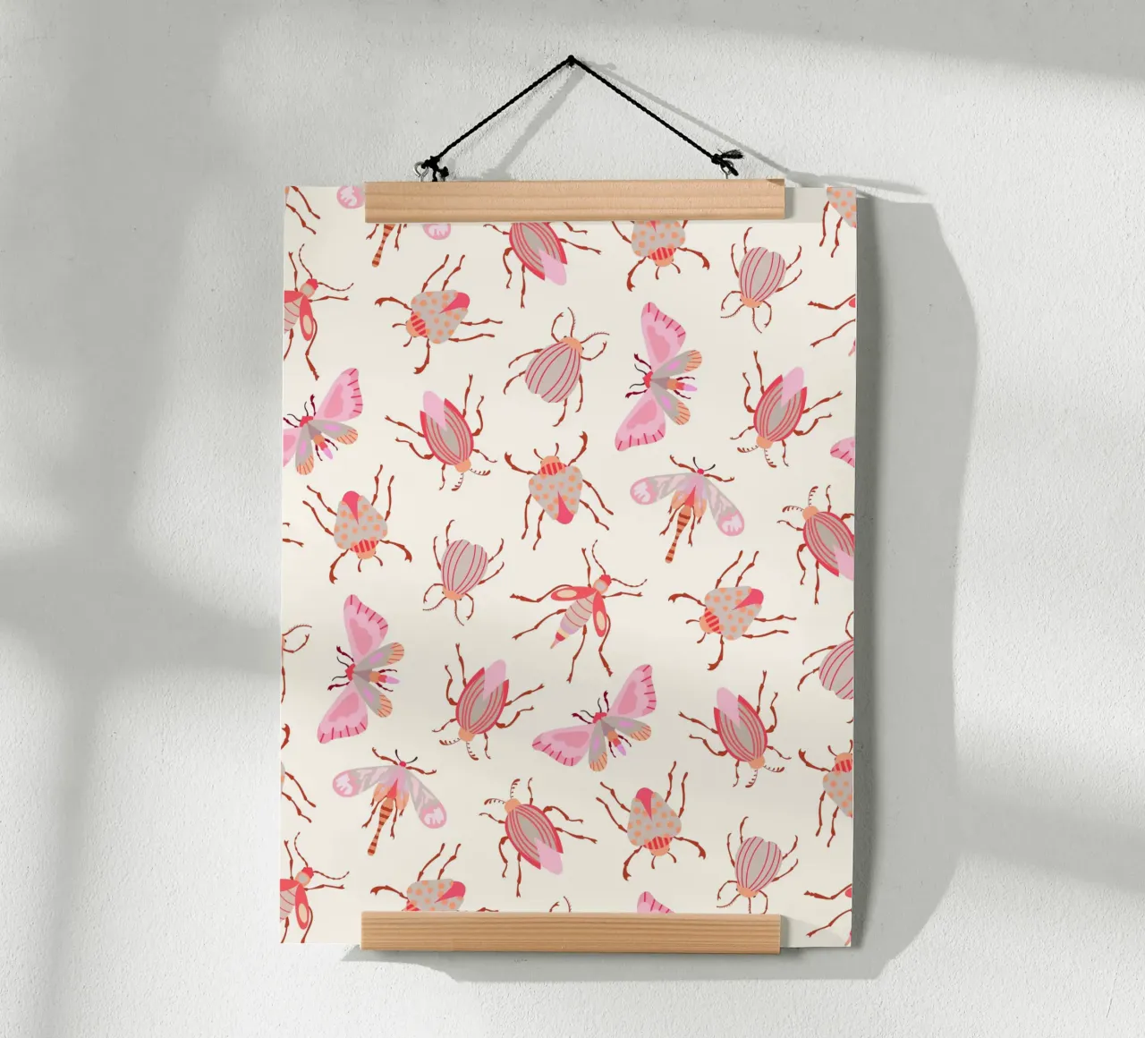 Pink and Red Insects on Cream poster by CoelfenArt
