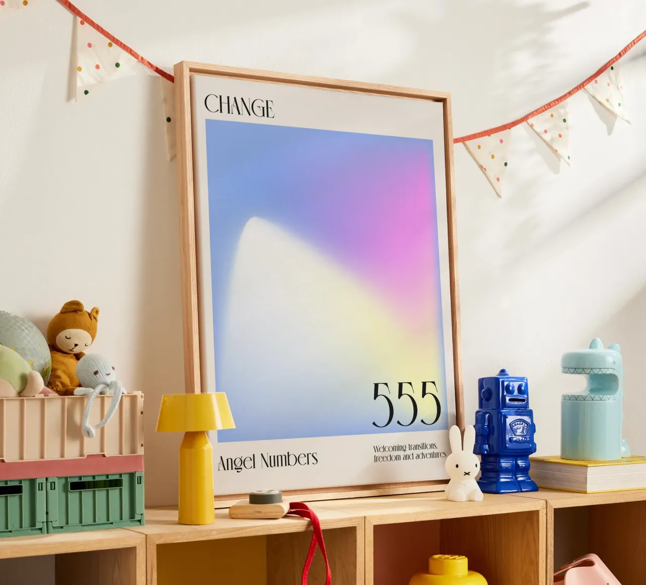 Aura, Engelszahlen, Veränderung, 555 Zitat Leinwand mit Schattenfugenrahmen von Peaches Art Prints