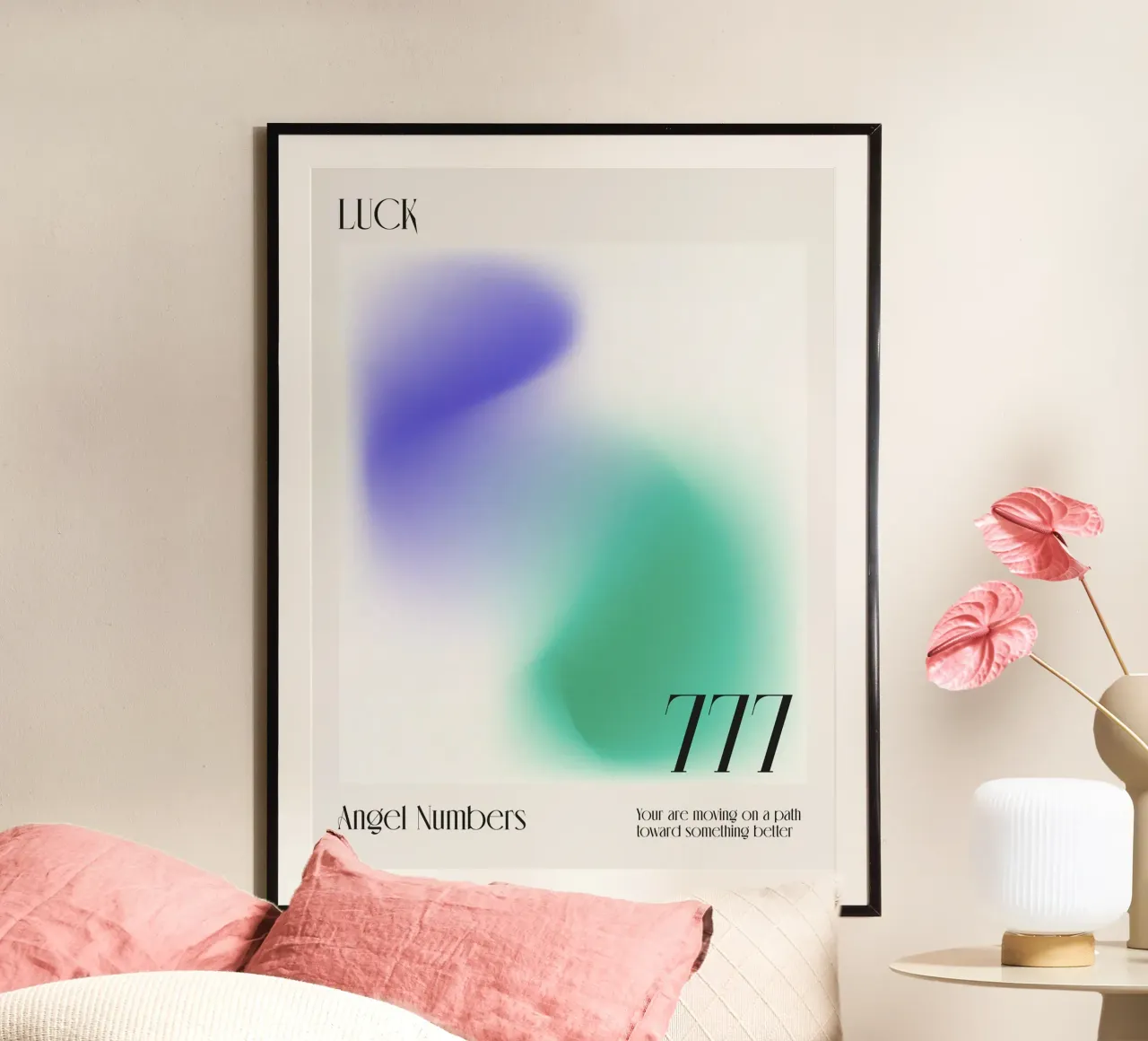 Aura, Angel Numbers, Luck, 777 Quote poster with aluminum frame by Peaches Art Prints
