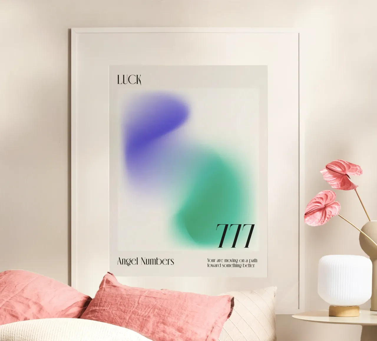 Aura, Angel Numbers, Luck, 777 Quote poster with aluminum frame by Peaches Art Prints