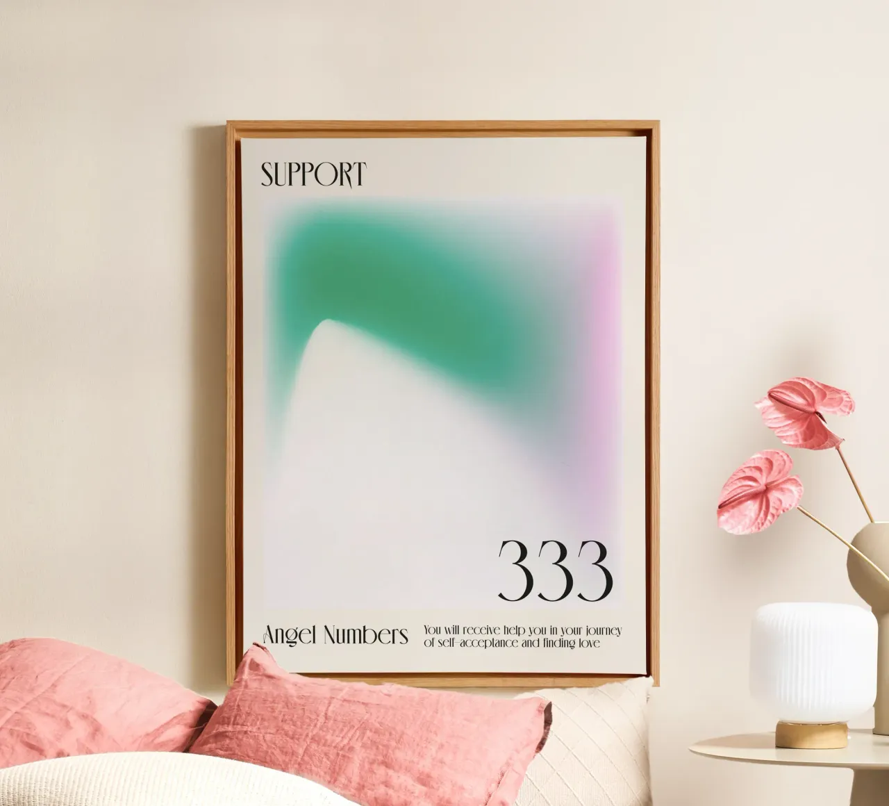 Aura, Engelszahlen, Unterstützung, Zitat 333 Leinwand mit Schattenfugenrahmen von Peaches Art Prints