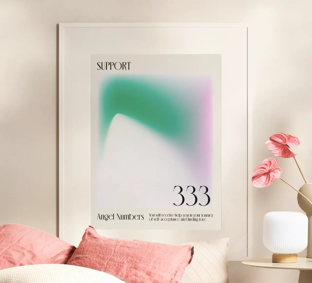 Aura, Engelszahlen, Unterstützung, Zitat 333 Poster mit Aluminium Rahmen von Peaches Art Prints