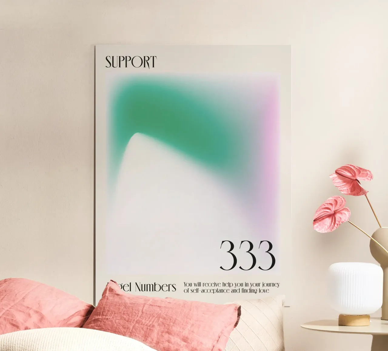 Aura, Engelszahlen, Unterstützung, Zitat 333 Poster mit Aluminium Rahmen von Peaches Art Prints