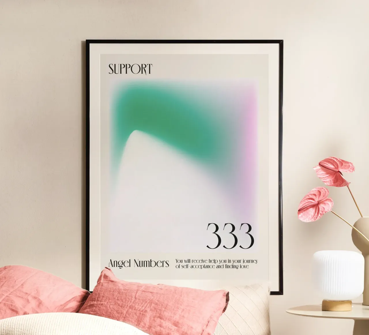 Aura, Engelszahlen, Unterstützung, Zitat 333 Poster mit Aluminium Rahmen von Peaches Art Prints