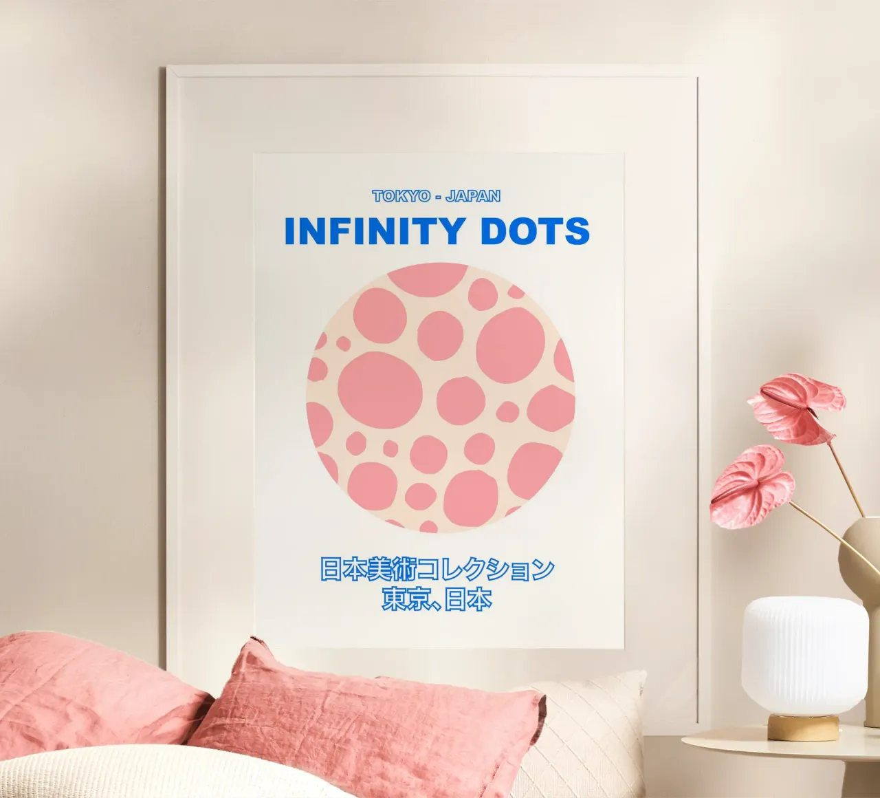 Abstrakte rosa Punkte Unendlichkeit, japanisch inspirierte Grafik Poster von Peaches Art Prints