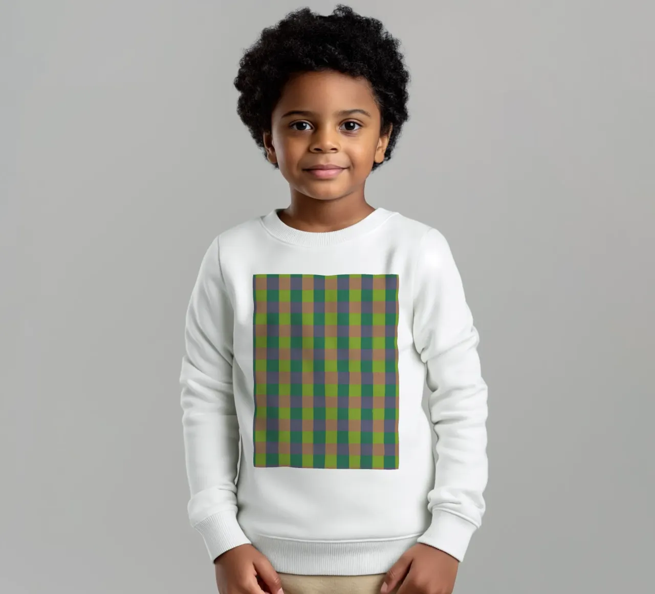 Green gingham kids sweatshirt by GigiRosado