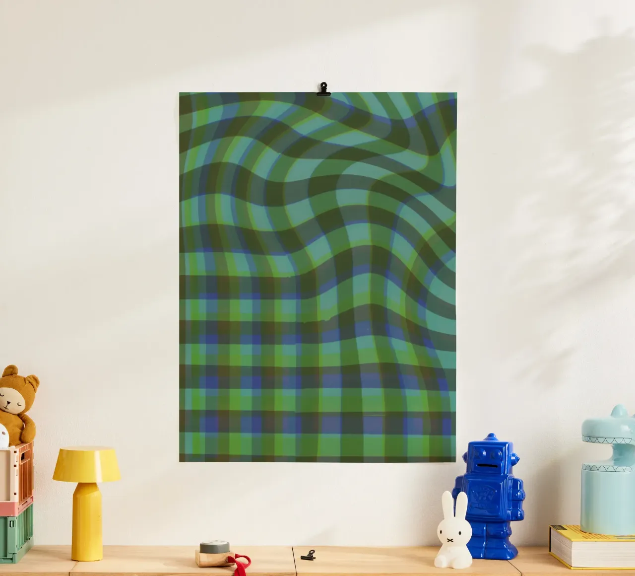 Wavy gingham poster con telaio in legno da GigiRosado