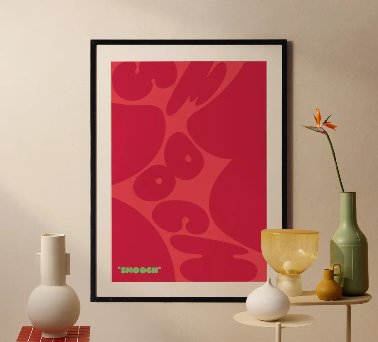 smooch red poster con telaio in alluminio da Laura Saggau