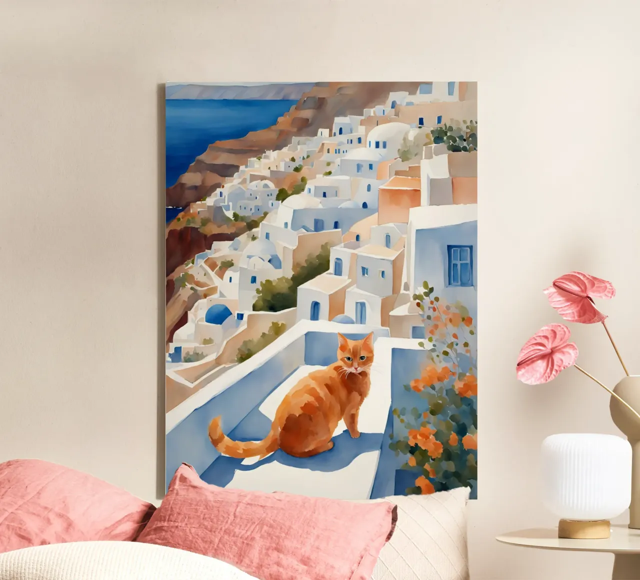 Gatto di Santorini tela con Cornice a cassetta da Lotta Cat Design