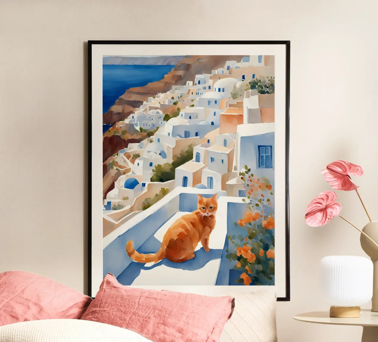 Gatto di Santorini carta hahnemühle da Lotta Cat Design