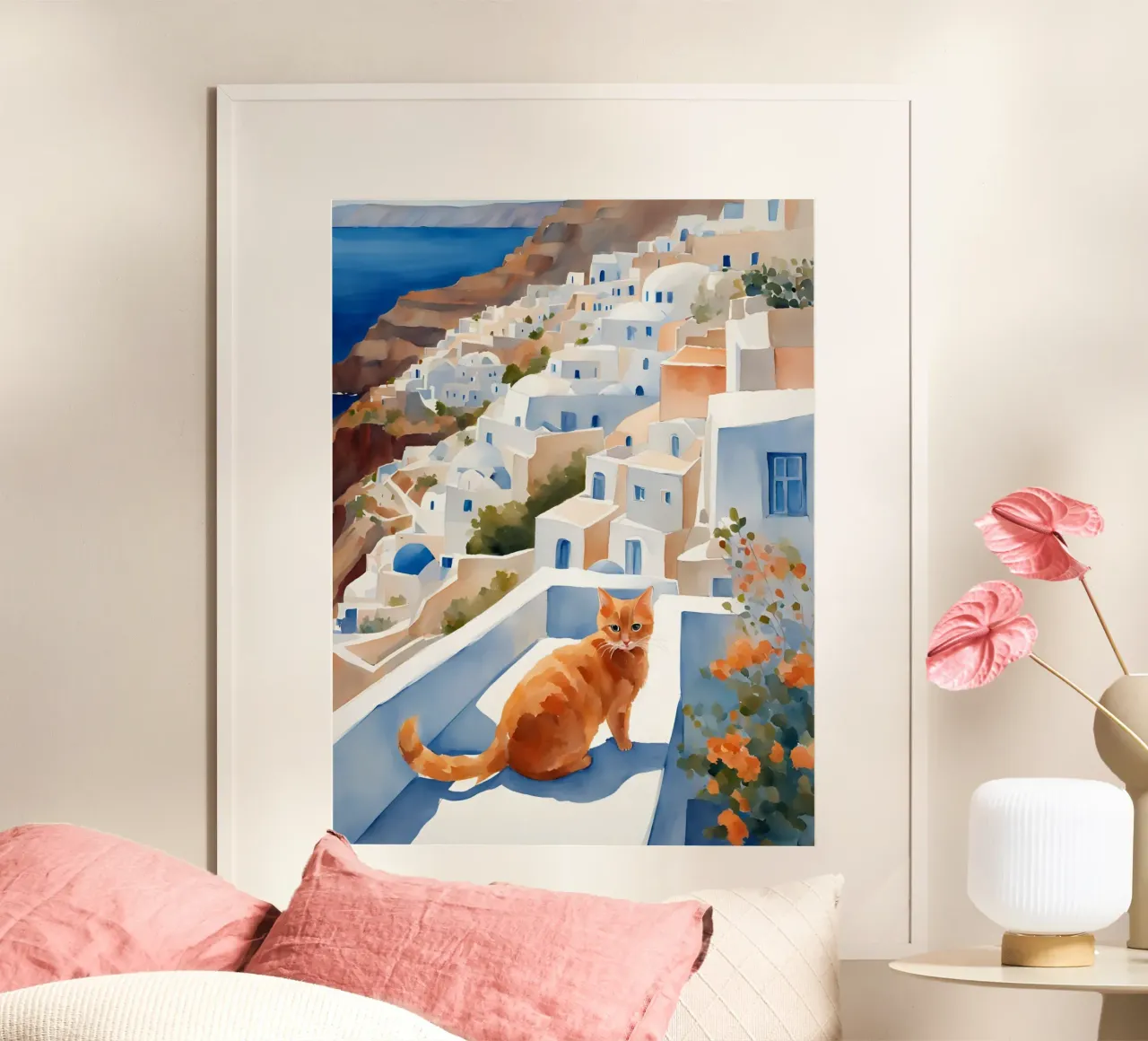 Gatto di Santorini carta hahnemühle da Lotta Cat Design