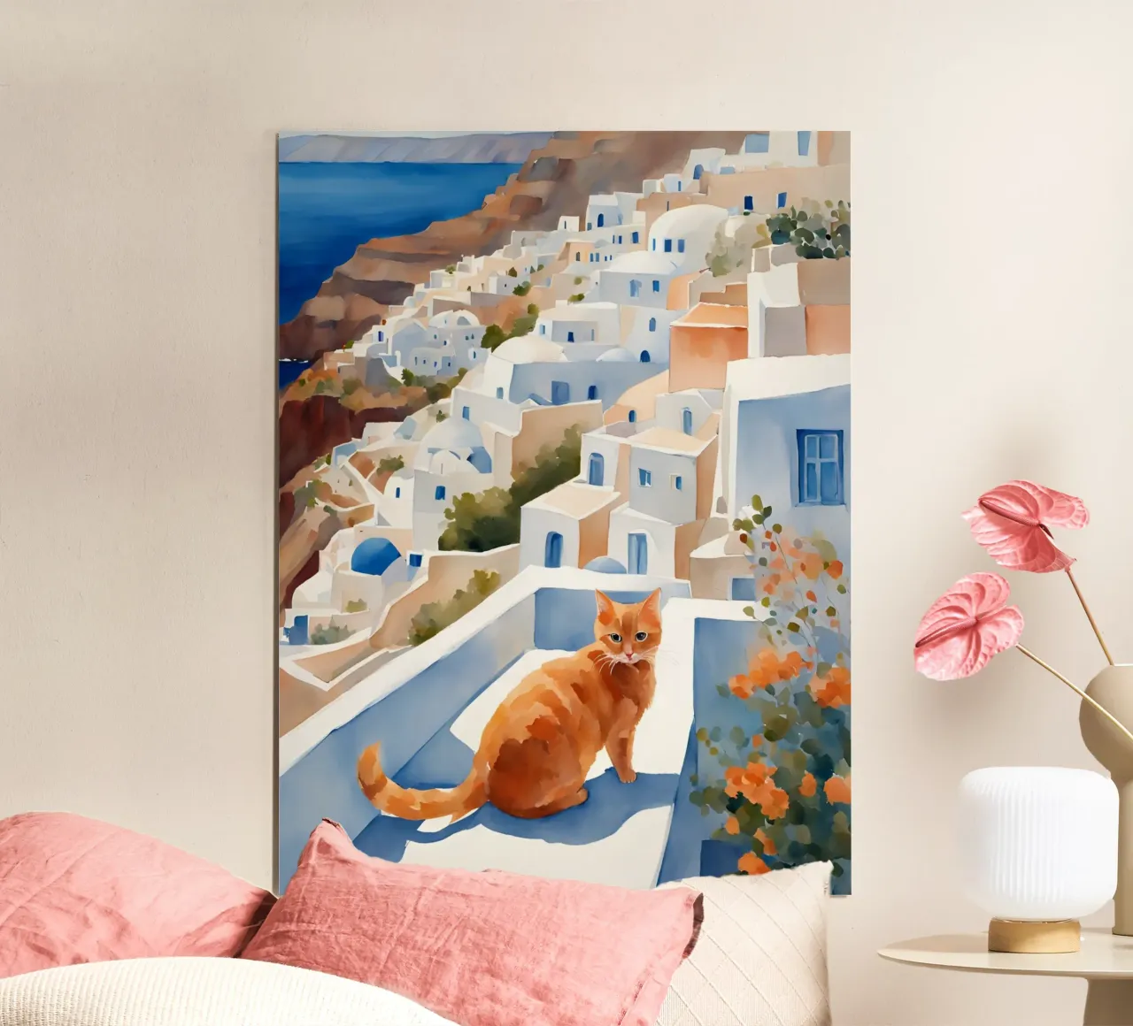 Gatto di Santorini carta hahnemühle da Lotta Cat Design