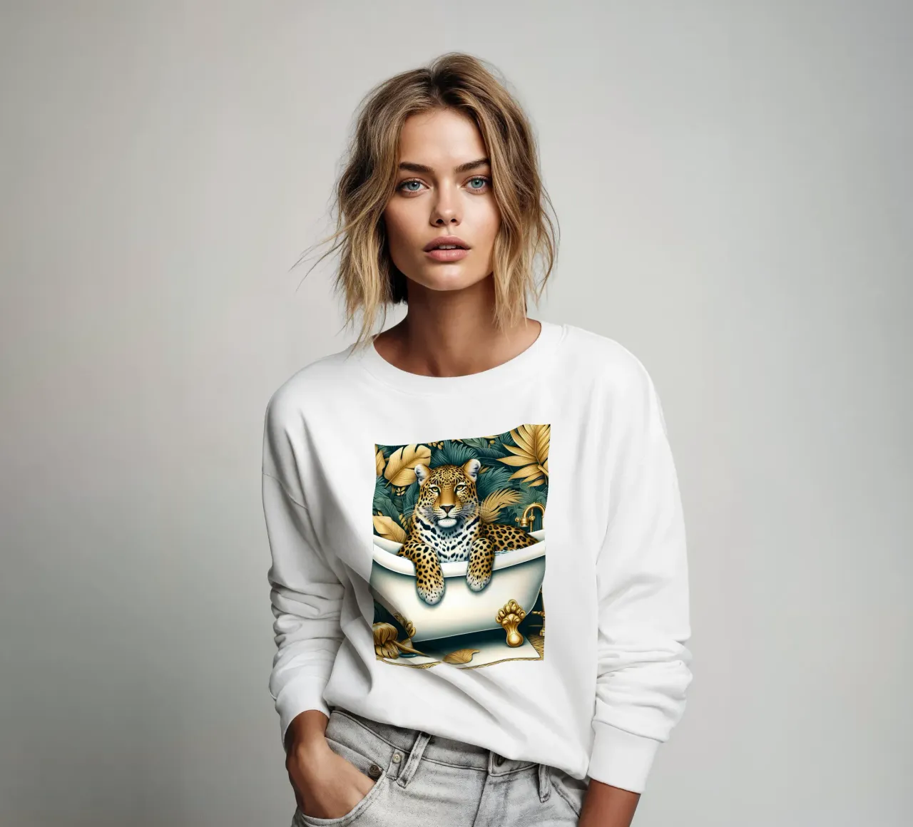 Leopardo in bagno felpa da ARTOMATIC