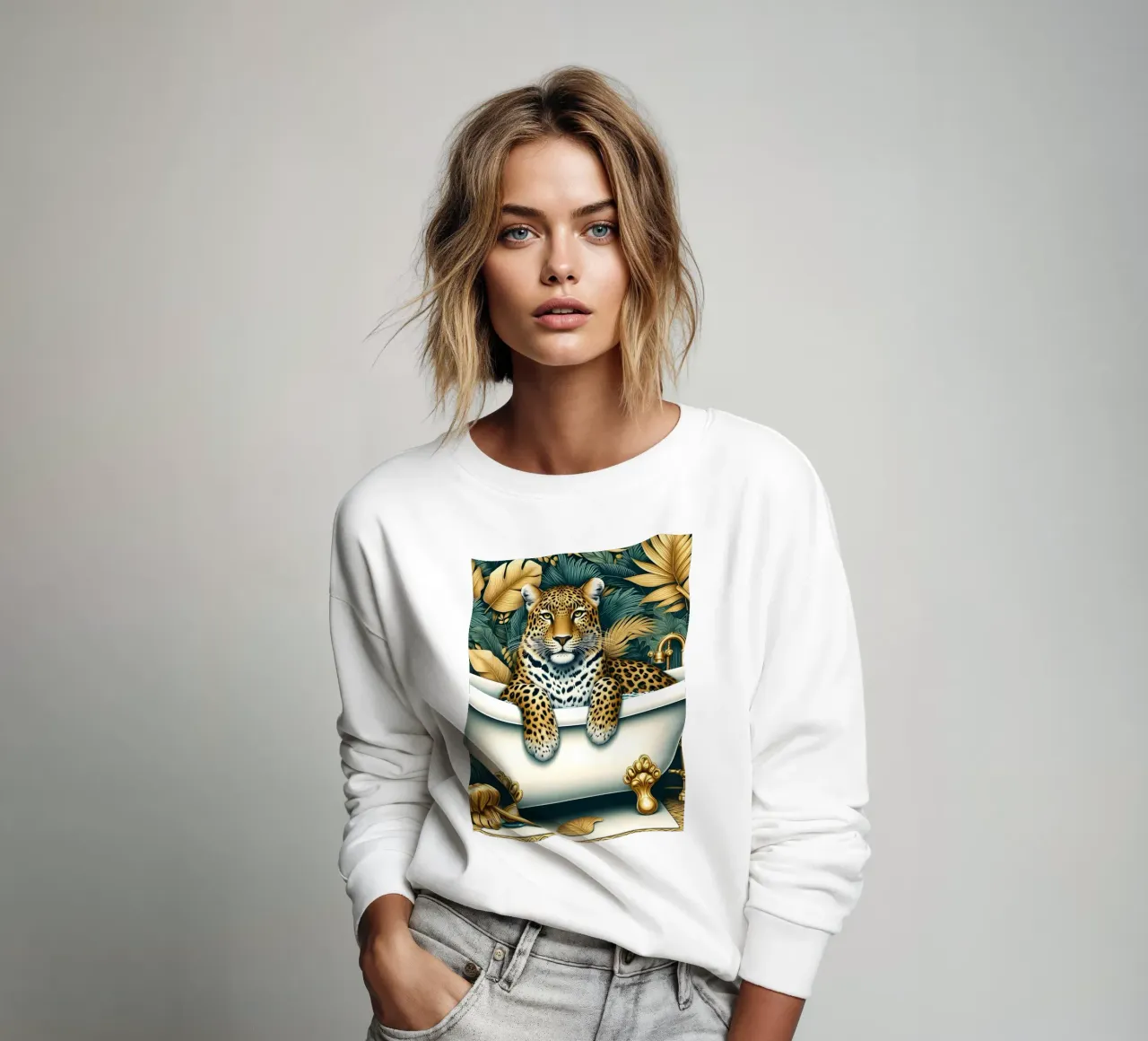 Leopard in der Badewanne Sweatshirt von ARTOMATIC