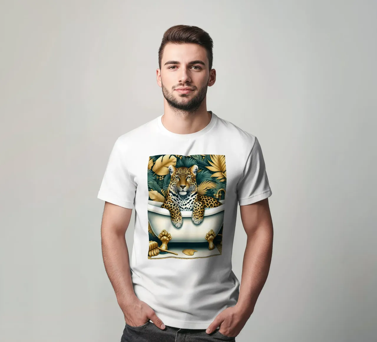 Leopardo in bagno t-shirt da ARTOMATIC