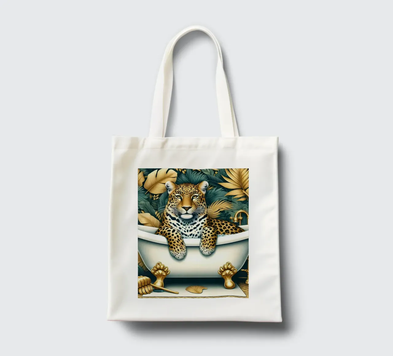 Leopardo in bagno borsa in juta da ARTOMATIC