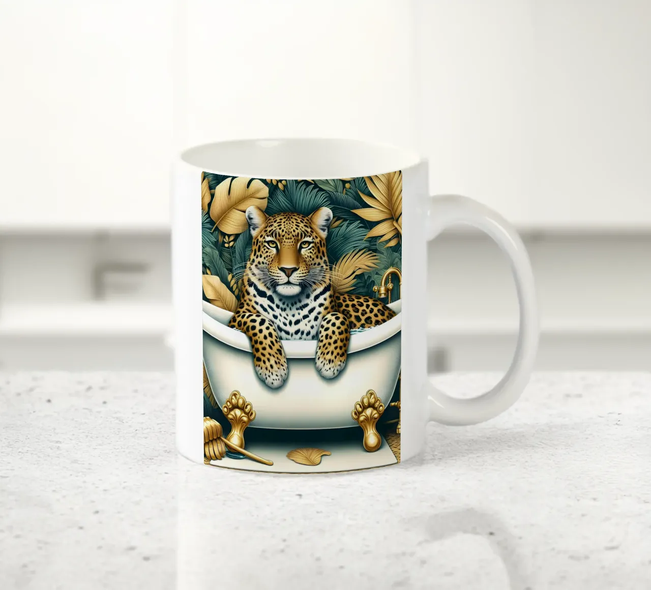 Leopard in der Badewanne Keramik Tasse von ARTOMATIC