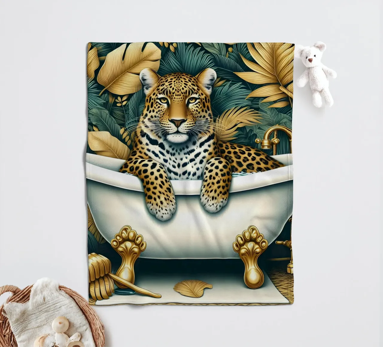 Leopardo in bagno coperta in pile da ARTOMATIC