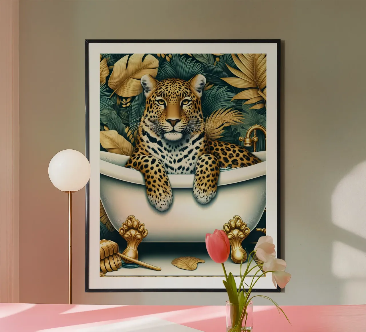 Leopardo in bagno carta hahnemühle da ARTOMATIC