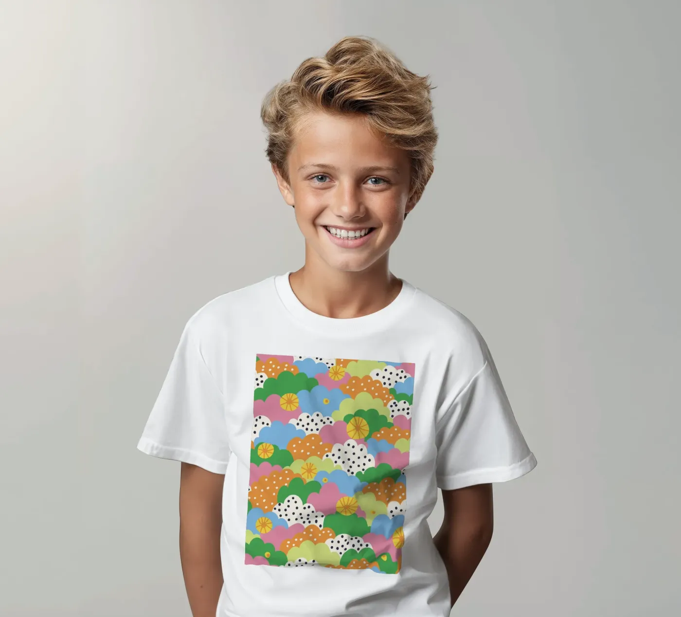 Cloudy pattern kids t-shirt by GigiRosado