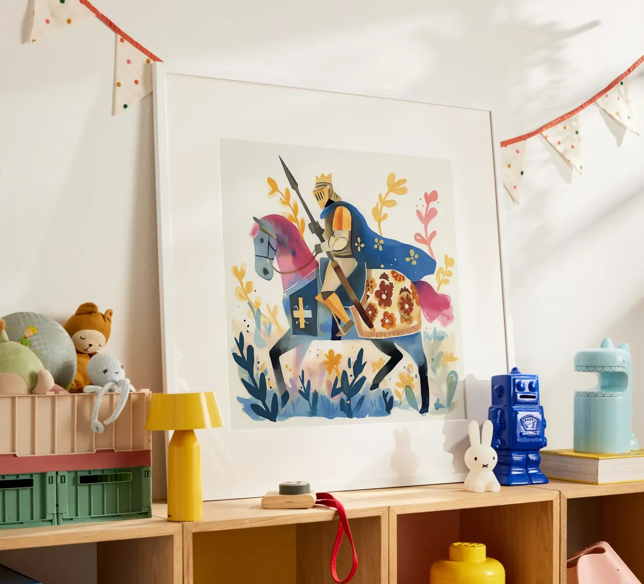 Acquerello cavaliere con cavallo poster con telaio in alluminio da Carinaprint