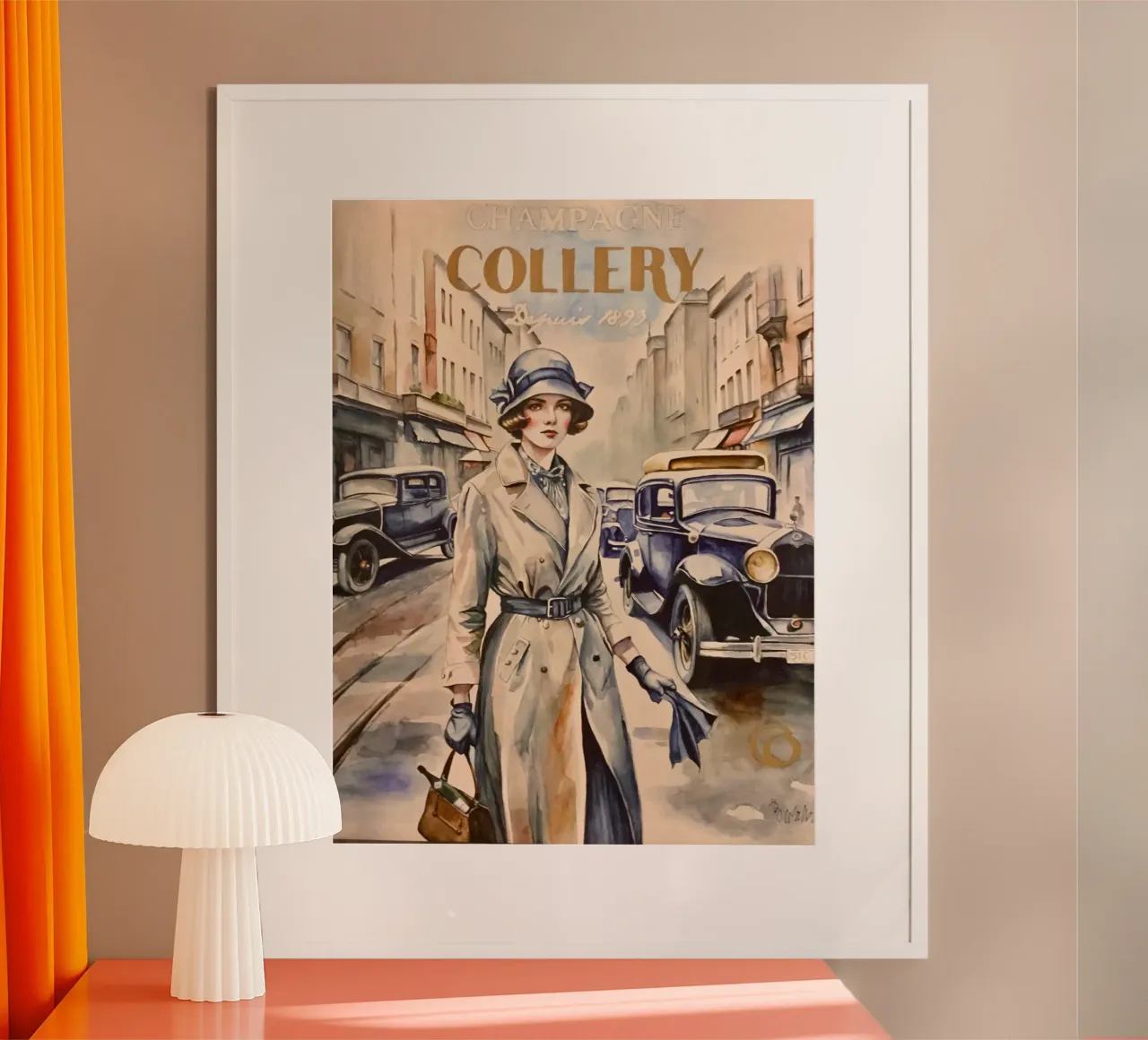 Manifesto pubblicitario dello Champagne Collery poster con telaio in legno da HelenBarenton