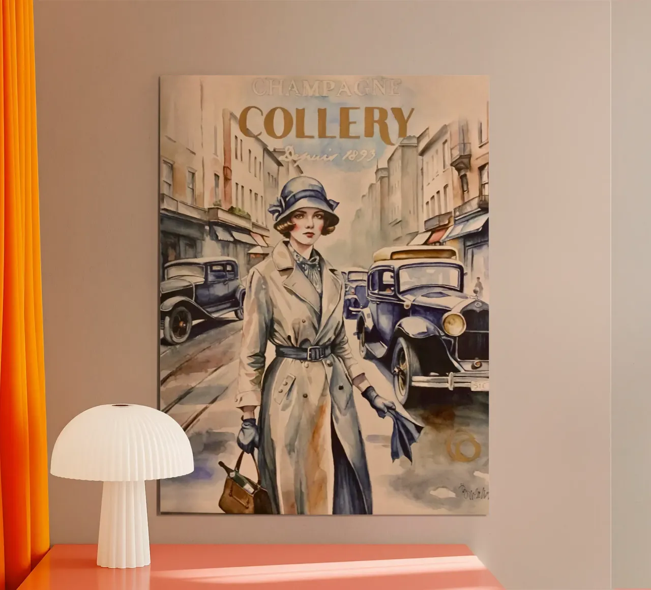 Manifesto pubblicitario dello Champagne Collery poster con telaio in legno da HelenBarenton