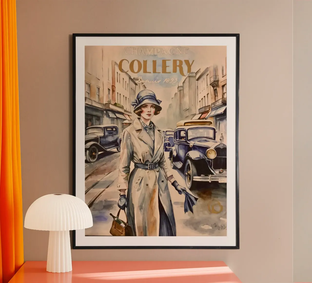 Manifesto pubblicitario dello Champagne Collery poster con telaio in legno da HelenBarenton
