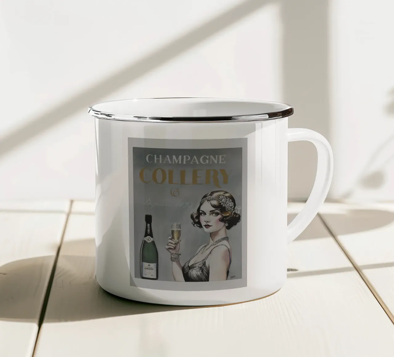 Manifesto pubblicitario Champagne Collery 2 tazza in smalto da HelenBarenton