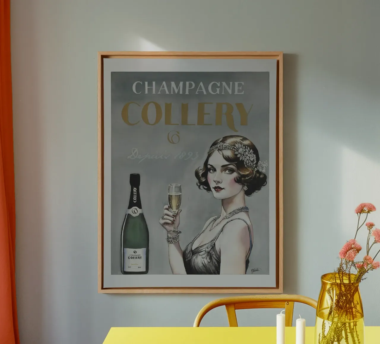 Werbeplakat Champagner Collery 2 Leinwand mit Schattenfugenrahmen von HelenBarenton