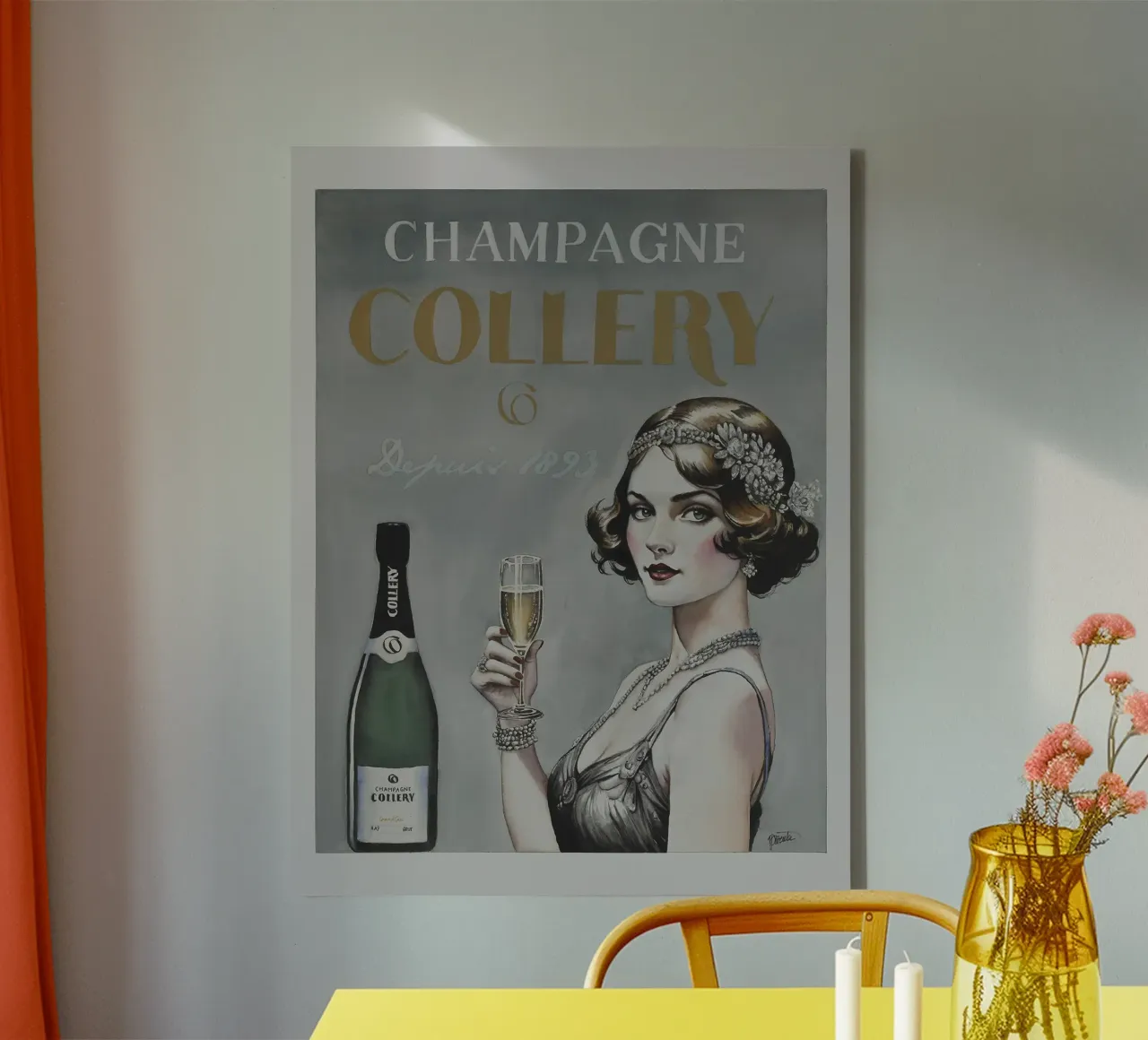 Werbeplakat Champagner Collery 2 Leinwand mit Schattenfugenrahmen von HelenBarenton