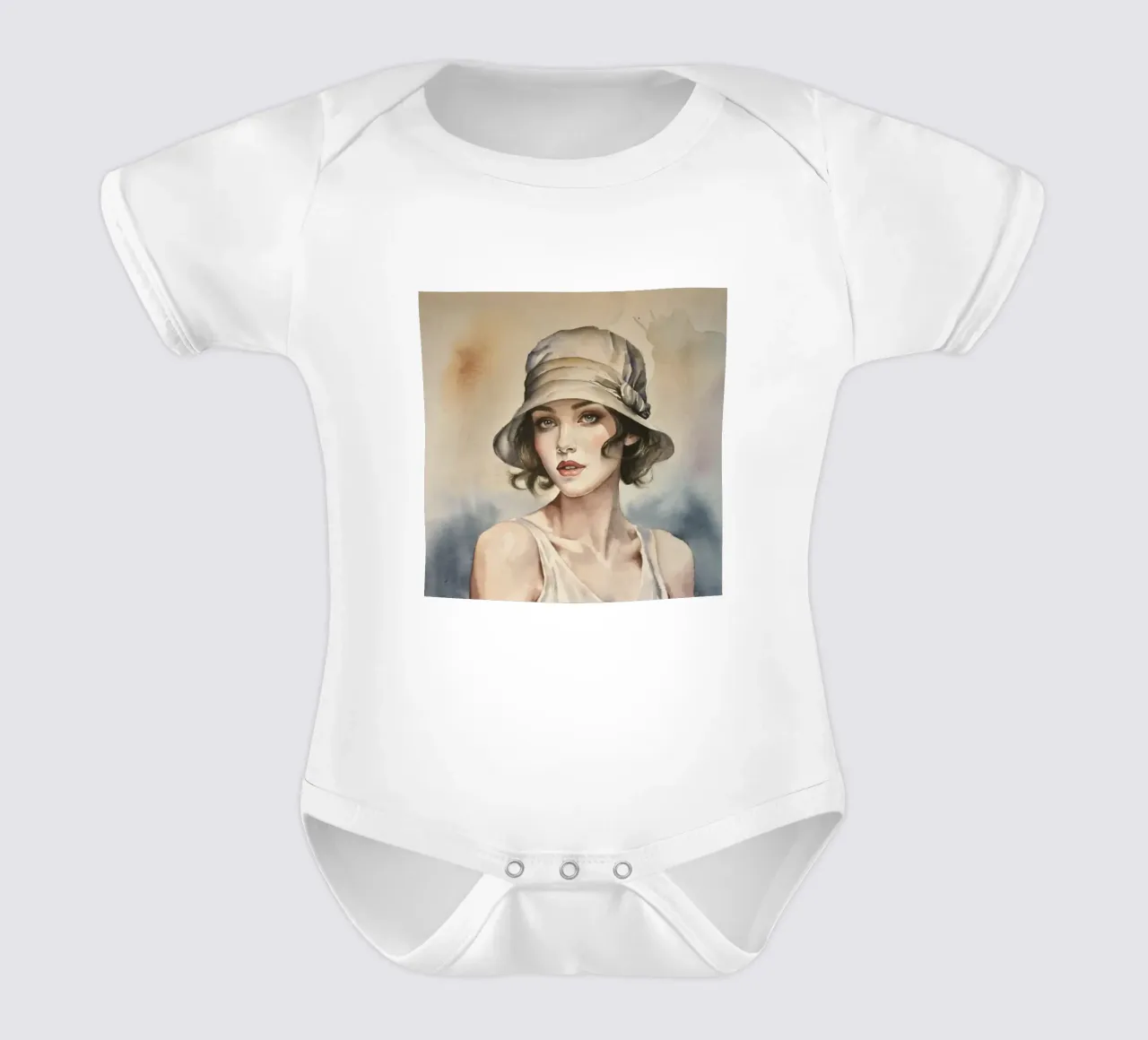 Acquerello di una donna elegante con un cappello body neonato maniche corte da HelenBarenton