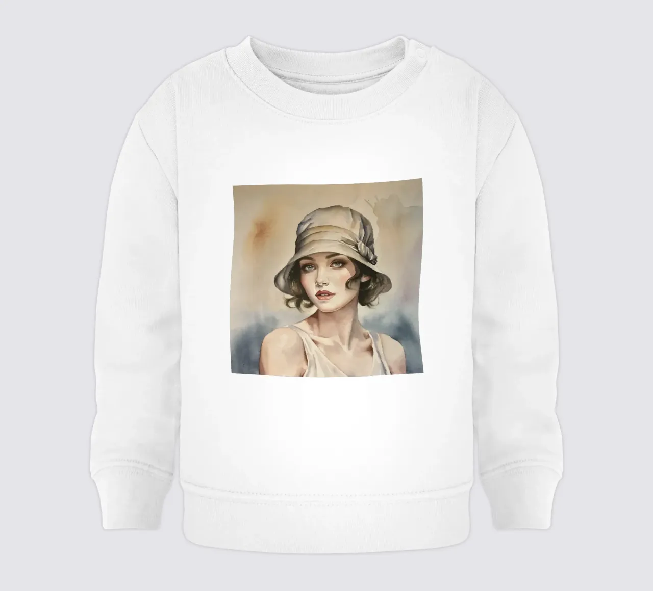 Acquerello di una donna elegante con un cappello felpa neonato da HelenBarenton