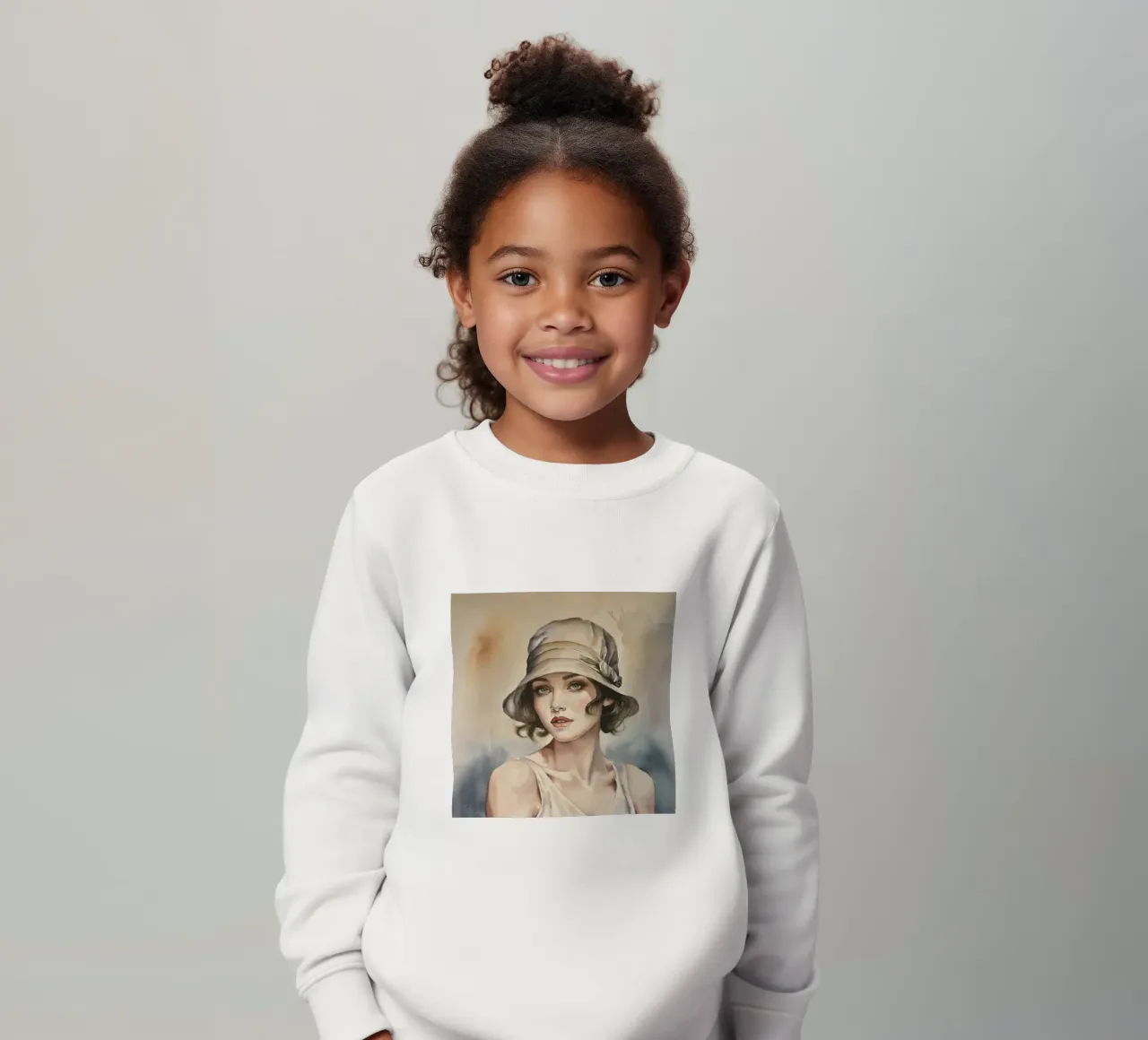 Acquerello di una donna elegante con un cappello felpa bambino da HelenBarenton