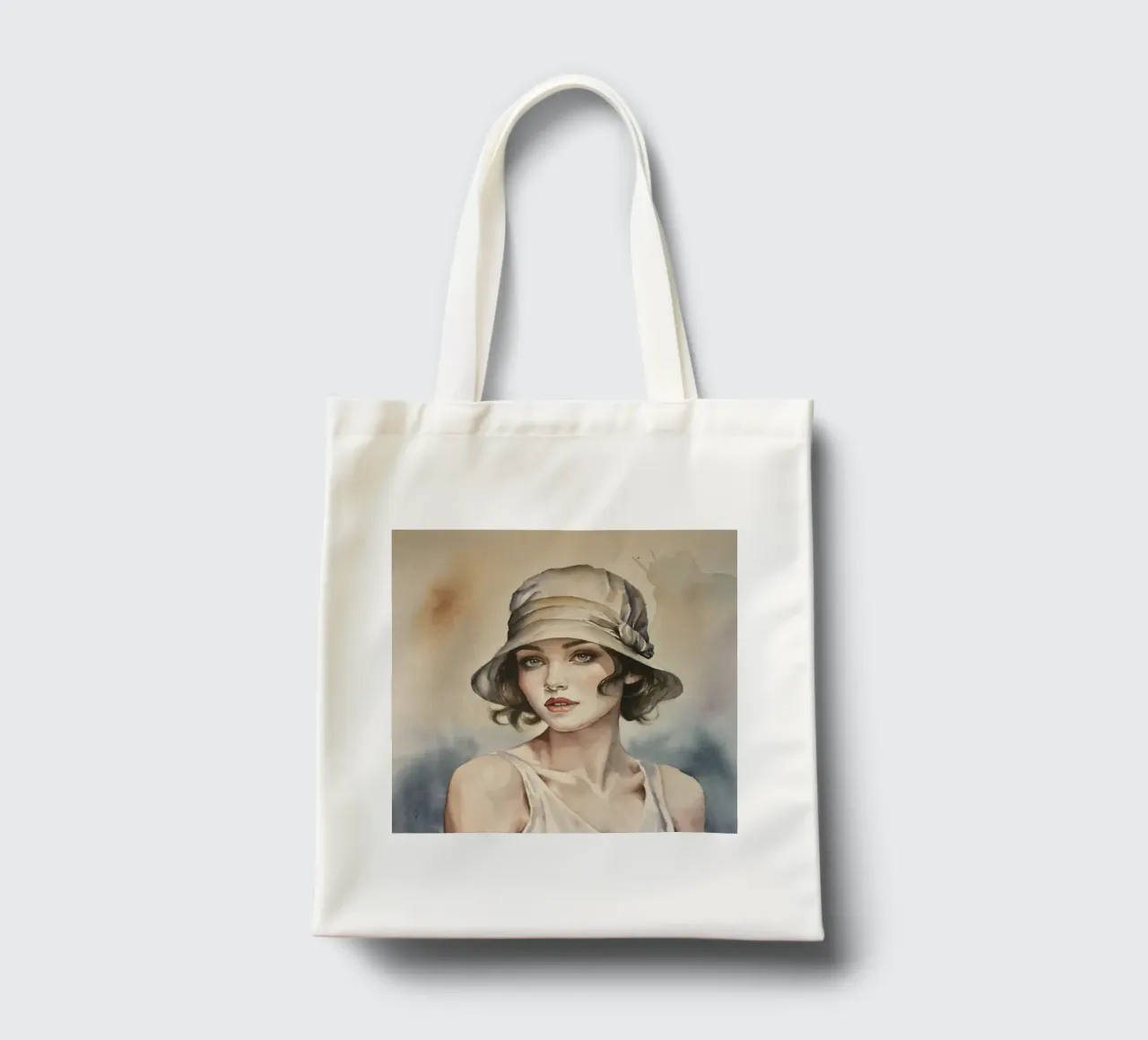 Acquerello di una donna elegante con un cappello borsa in juta da HelenBarenton