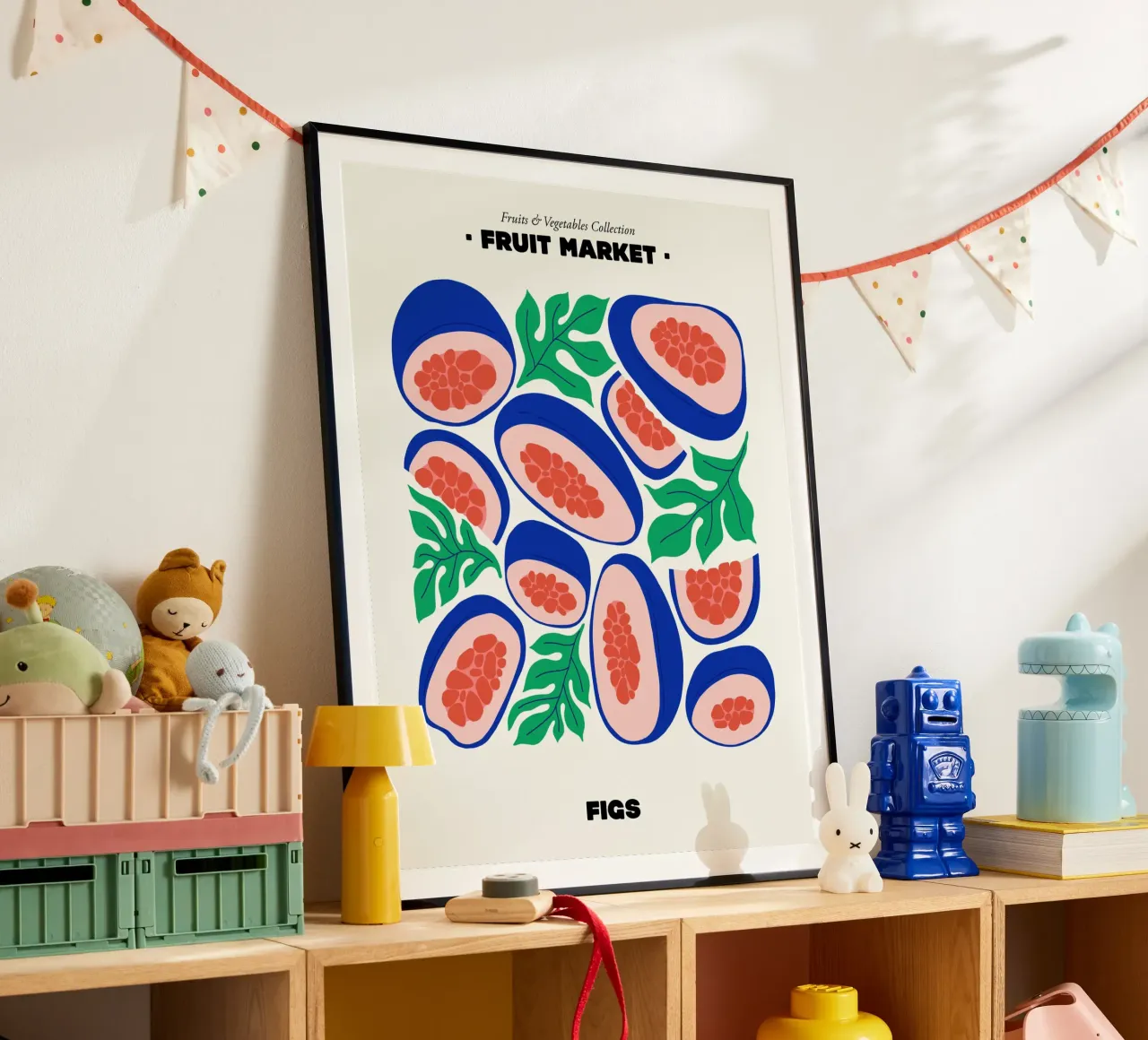 Il mercato della frutta, illustrazione dei fichi poster con telaio in plastica da Peaches Art Prints