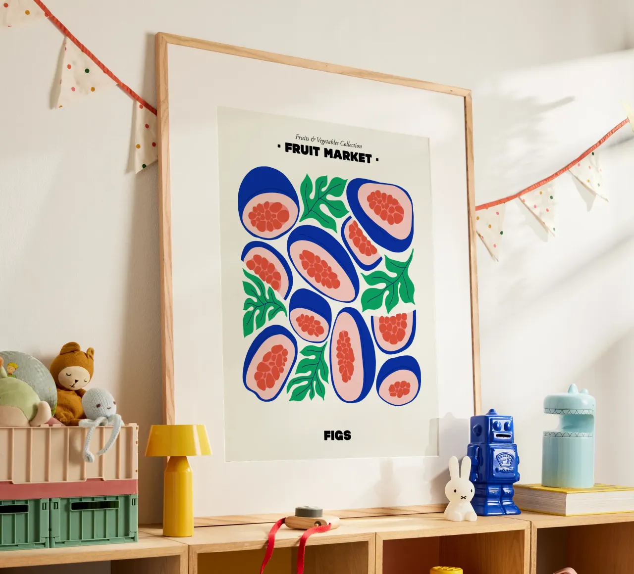 Il mercato della frutta, illustrazione dei fichi poster con telaio in plastica da Peaches Art Prints