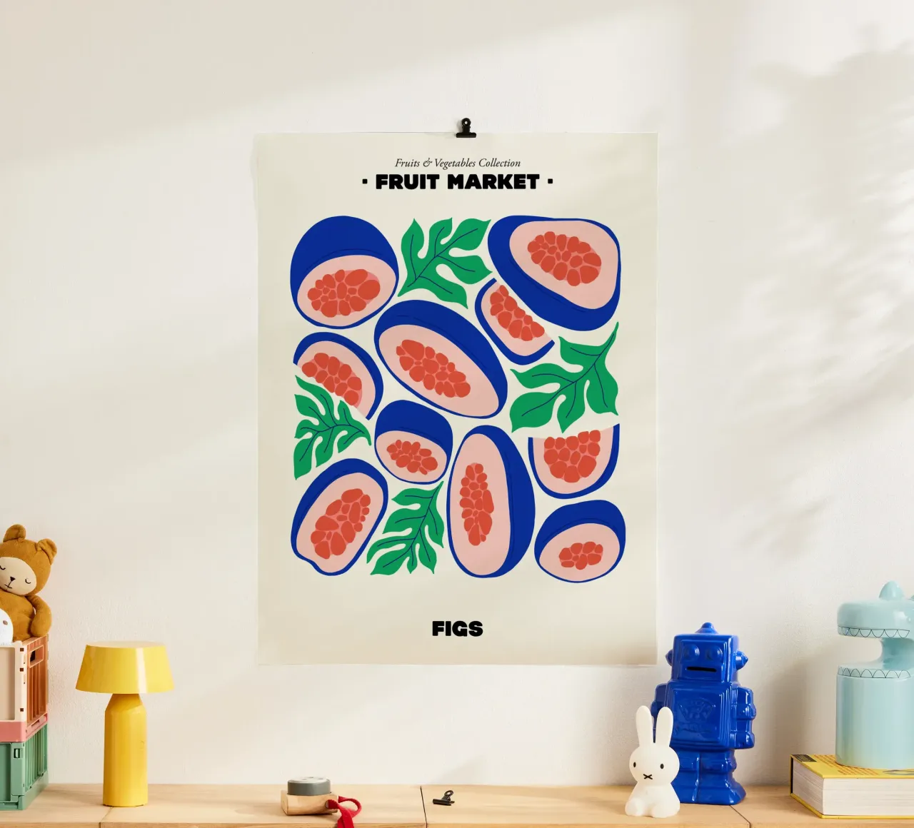 Il mercato della frutta, illustrazione dei fichi poster con telaio in plastica da Peaches Art Prints